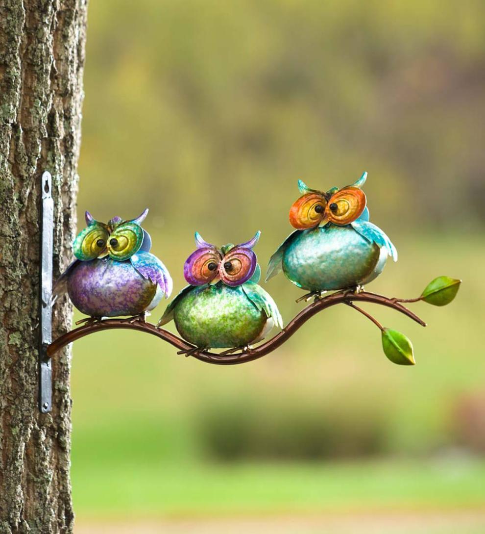 Plow &amp; Hearth Home Accents | Indoor Living 3 Metal Owls On Branch Wall Art