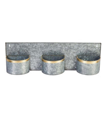 Plow &amp; Hearth Home Accents | Indoor Living 3-Pot Galvanized Metal Wall Planter With Brass Rims, Set Of 2