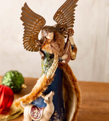 Plow &amp; Hearth Home Accents | Indoor Living Angel In Long Green Faux-Fur Trimmed Coat With Deer