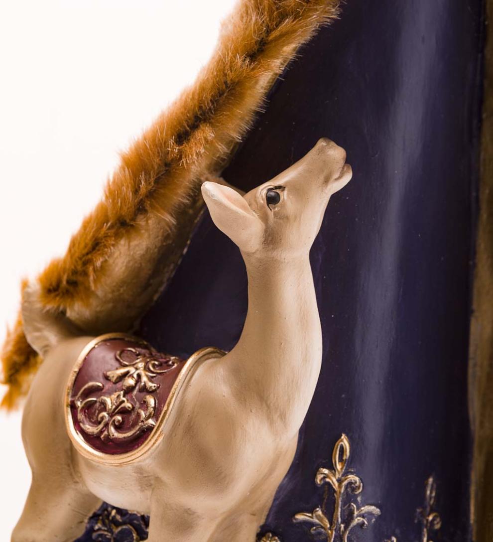 Plow &amp; Hearth Home Accents | Indoor Living Angel In Long Green Faux-Fur Trimmed Coat With Deer