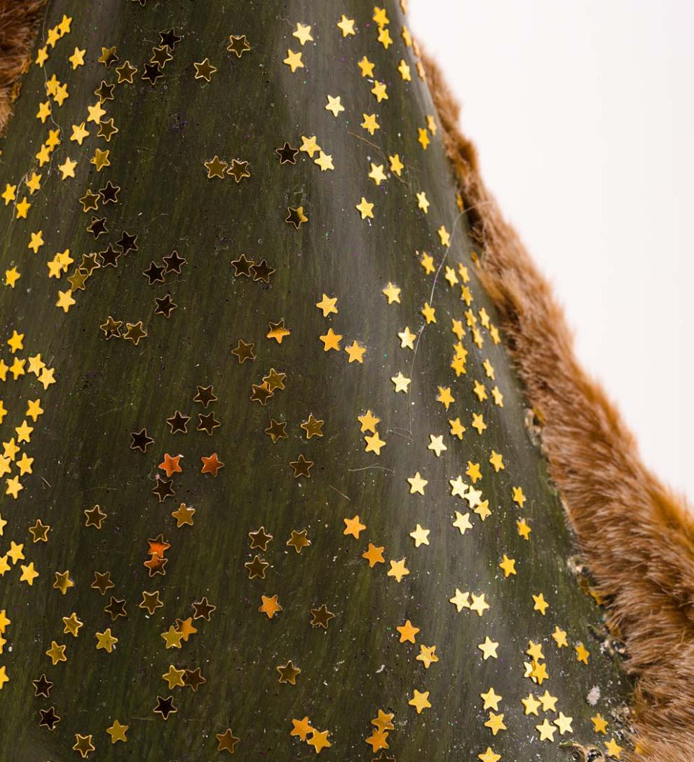 Plow &amp; Hearth Home Accents | Indoor Living Angel In Long Green Faux-Fur Trimmed Coat With Deer