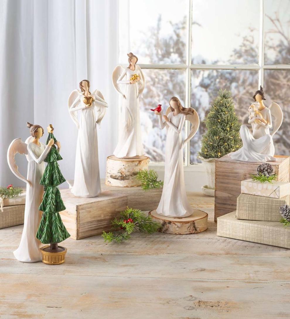 Plow &amp; Hearth Home Accents | Indoor Living Angel With Christmas Tree Indoor/Outdoor Holiday Sculpture