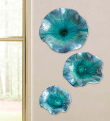 Plow &amp; Hearth Home Accents | Indoor Living Blue Ceramic Flower Blooms Wall Art, Set Of 3