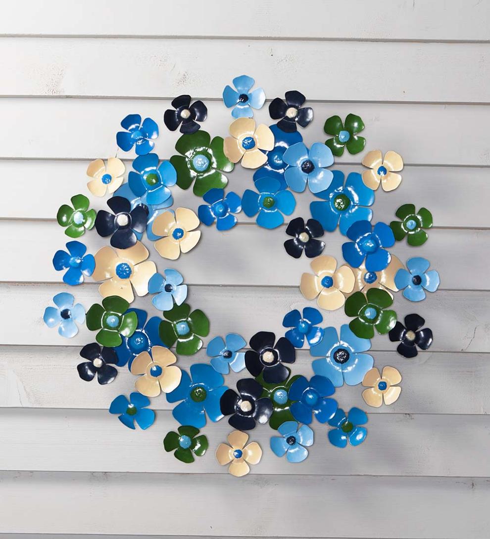 Plow &amp; Hearth Home Accents | Indoor Living Blue Floral Metal Wreath