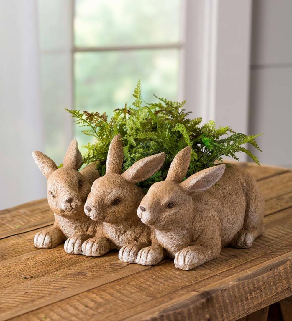 Plow &amp; Hearth Home Accents | Indoor Living Bunny Triplets Planter