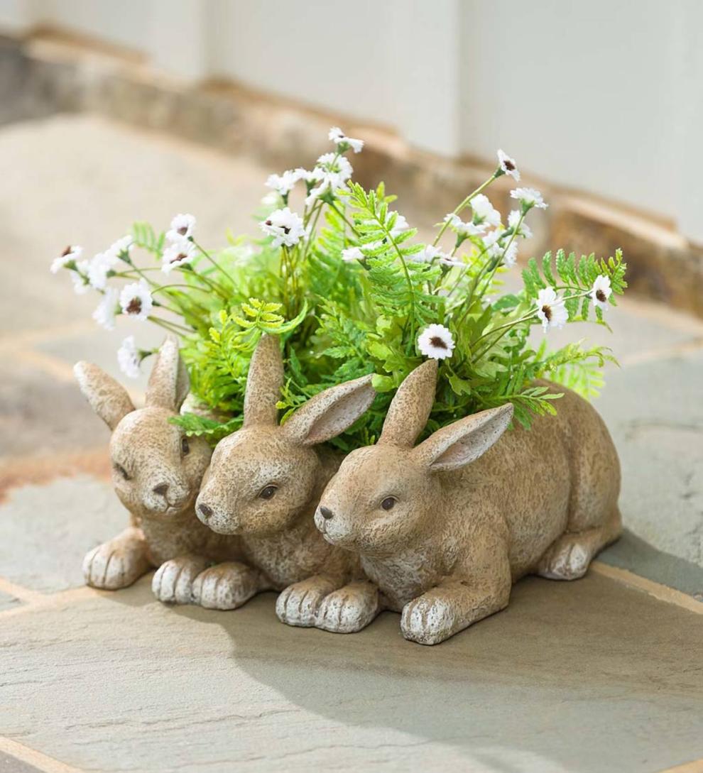 Plow &amp; Hearth Home Accents | Indoor Living Bunny Triplets Planter