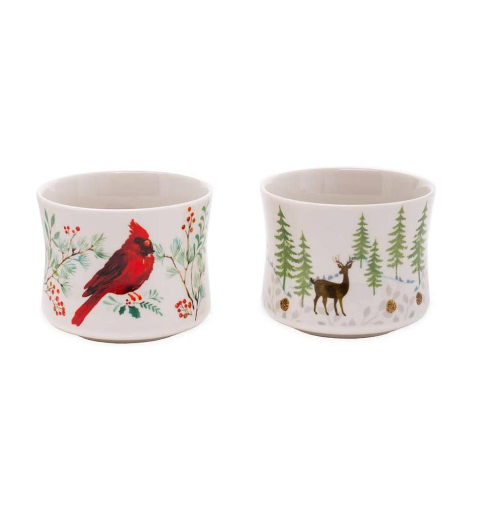 Plow &amp; Hearth Home Accents | Indoor Living Cardinal And Deer Holiday Ceramic Oil Candles, Set Of 2