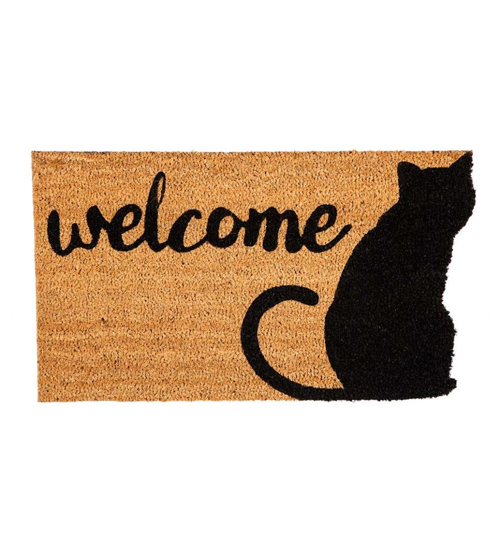 Plow &amp; Hearth Home Accents | Indoor Living Coir Fiber Cat Silhouette Welcome Mat