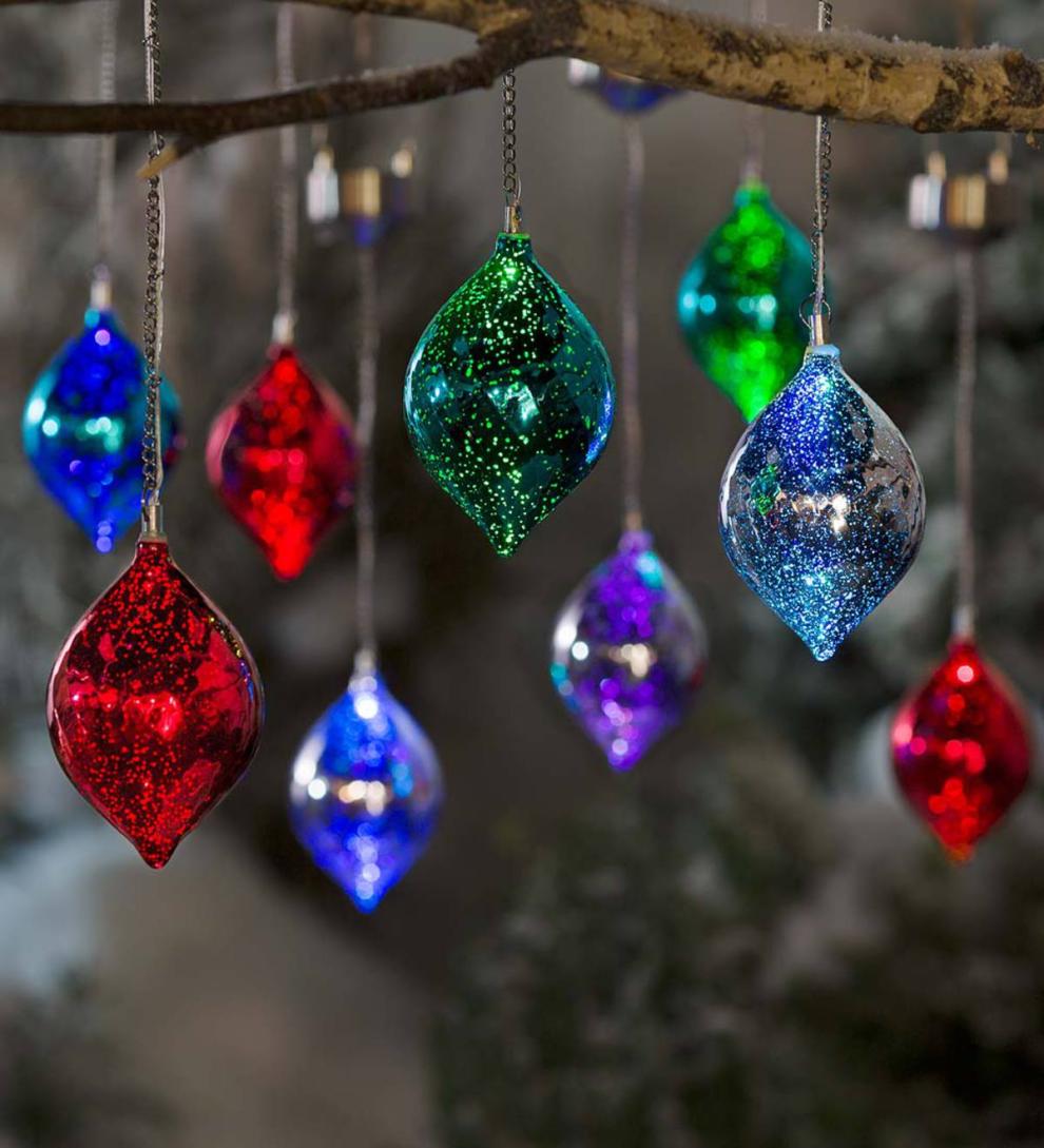 Plow &amp; Hearth Home Accents | Indoor Living Color Changing Mercury Glass Solar Ornaments, Set Of 3