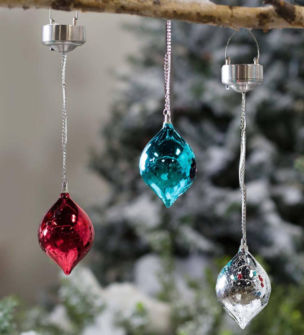 Plow &amp; Hearth Home Accents | Indoor Living Color Changing Mercury Glass Solar Ornaments, Set Of 3