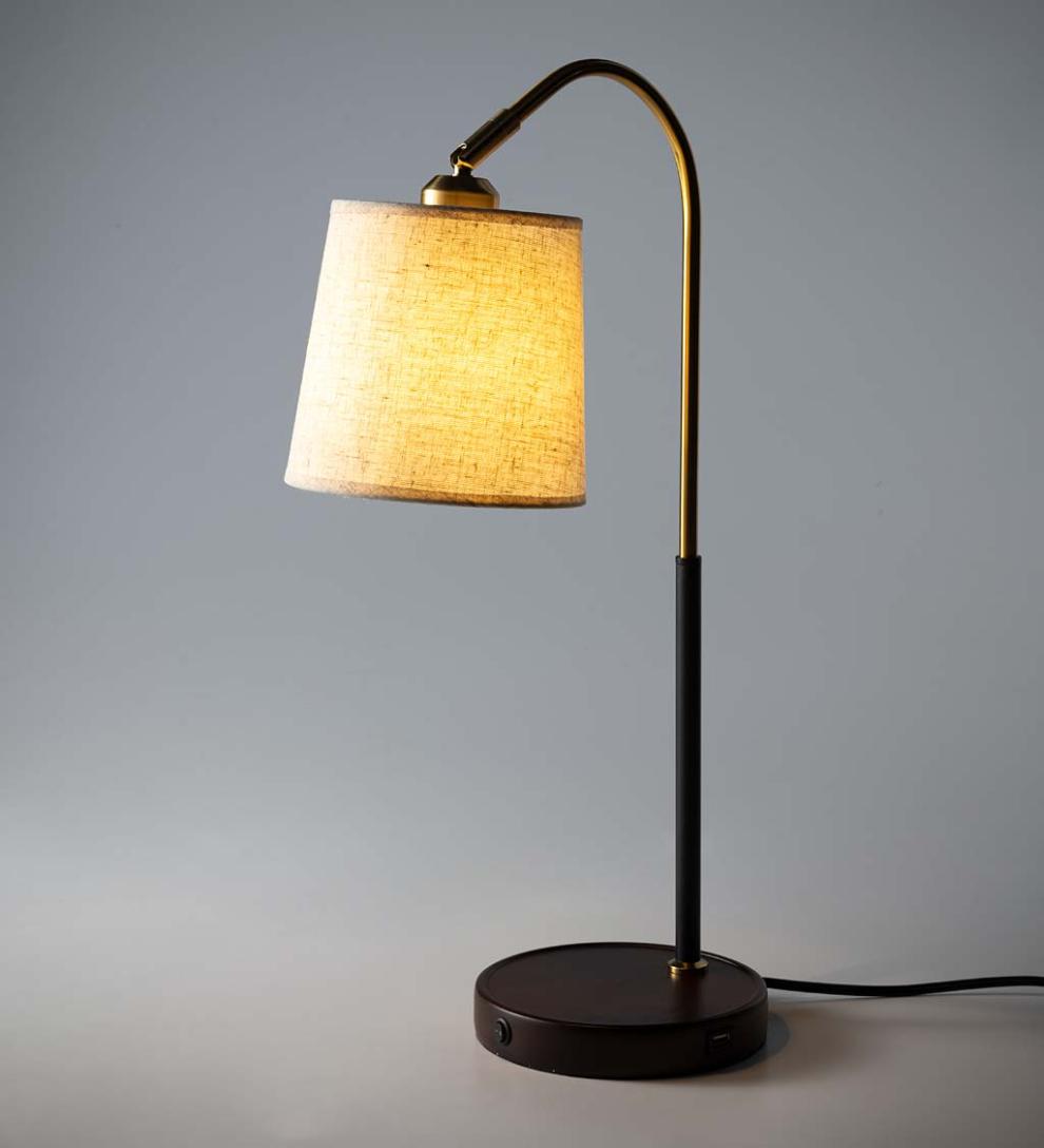 Plow &amp; Hearth Home Accents | Indoor Living Desk Lamp With Usb Port And Fabric Shade