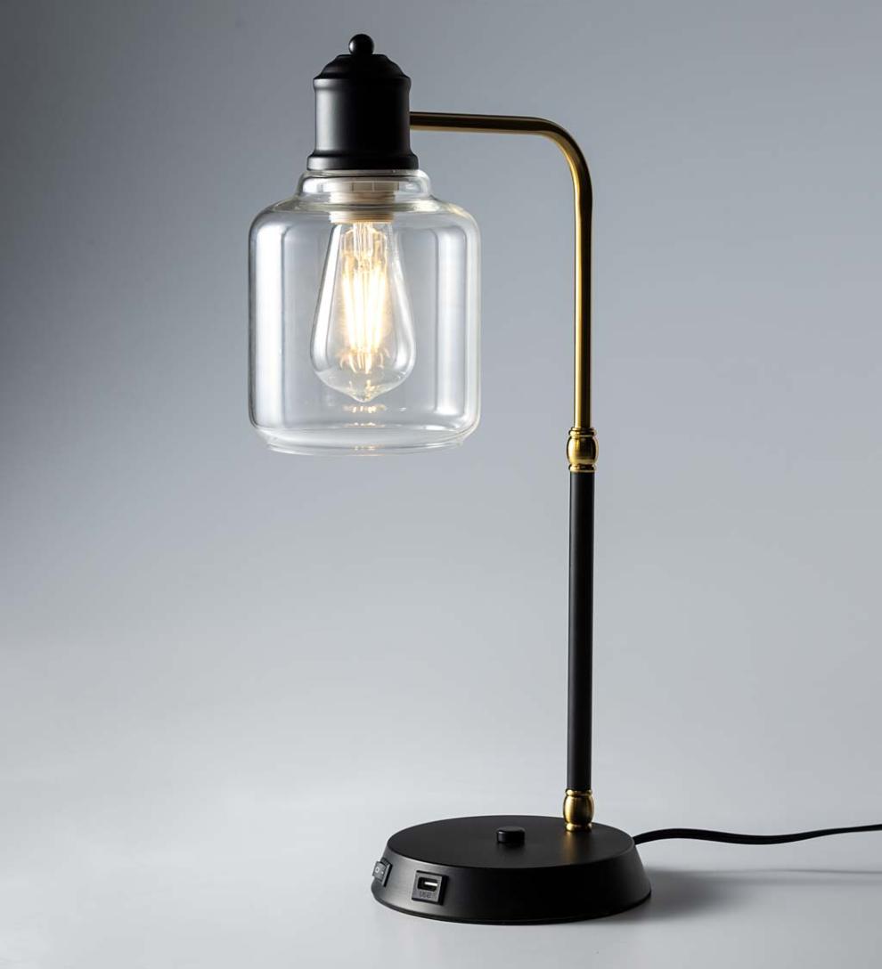 Plow &amp; Hearth Home Accents | Indoor Living Desk Lamp With Usb Port And Glass Shade