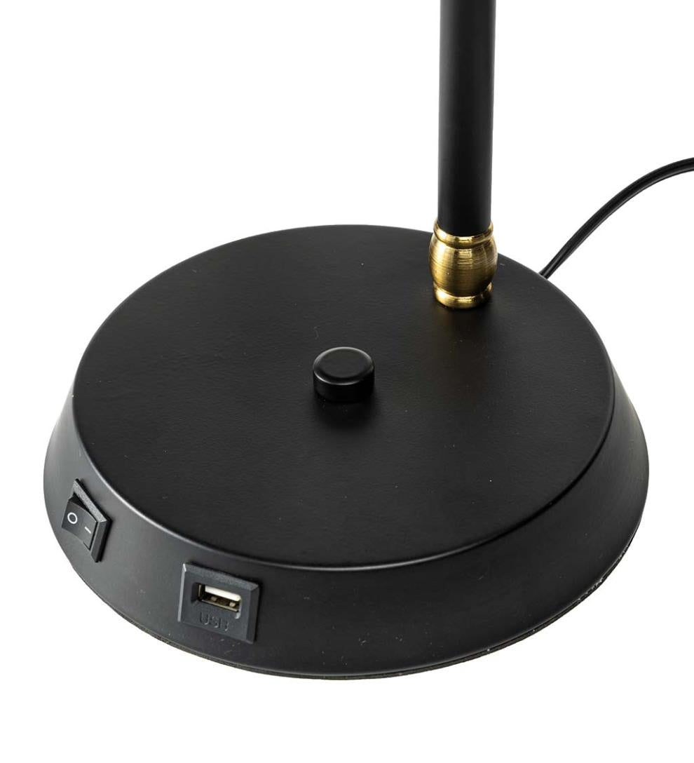 Plow &amp; Hearth Home Accents | Indoor Living Desk Lamp With Usb Port And Glass Shade