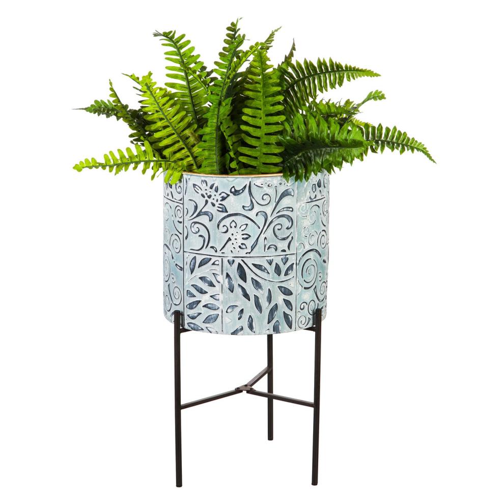 Plow &amp; Hearth Home Accents | Indoor Living Embossed And Painted Metal Standing Planters, Set Of 3