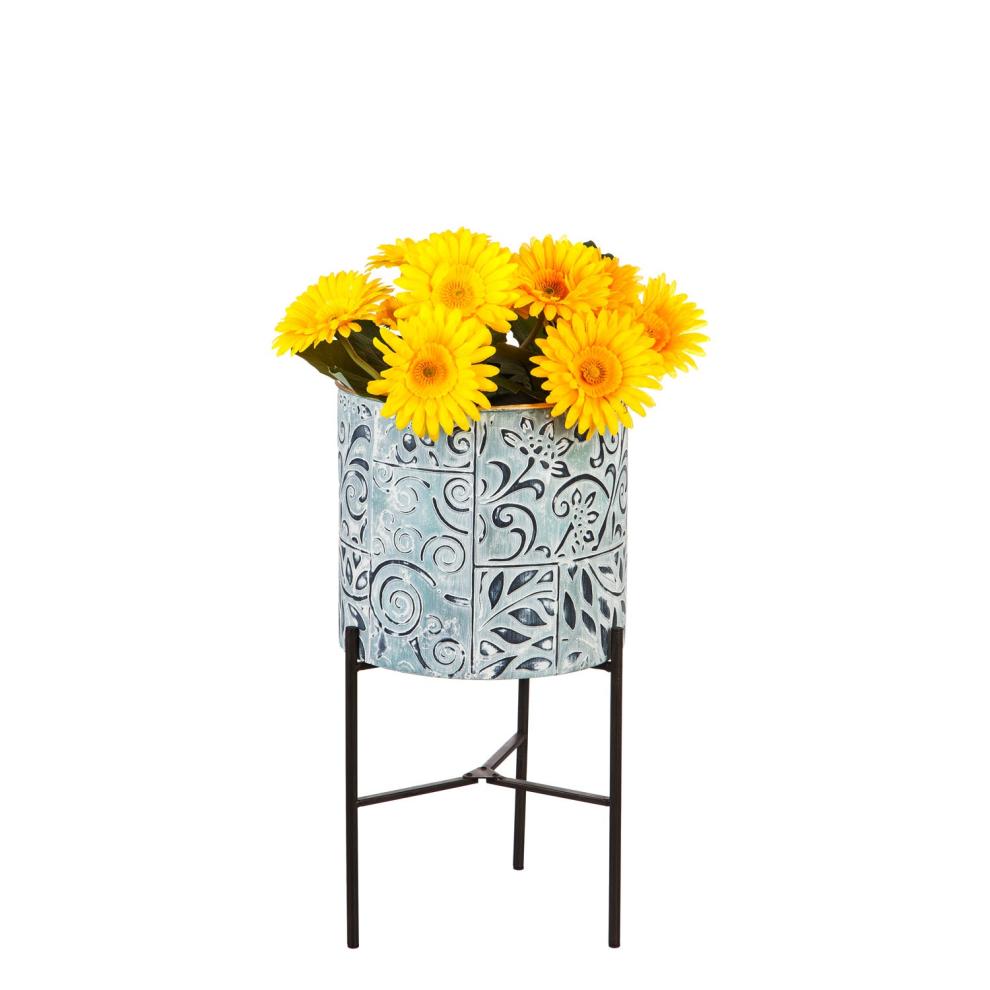 Plow &amp; Hearth Home Accents | Indoor Living Embossed And Painted Metal Standing Planters, Set Of 3