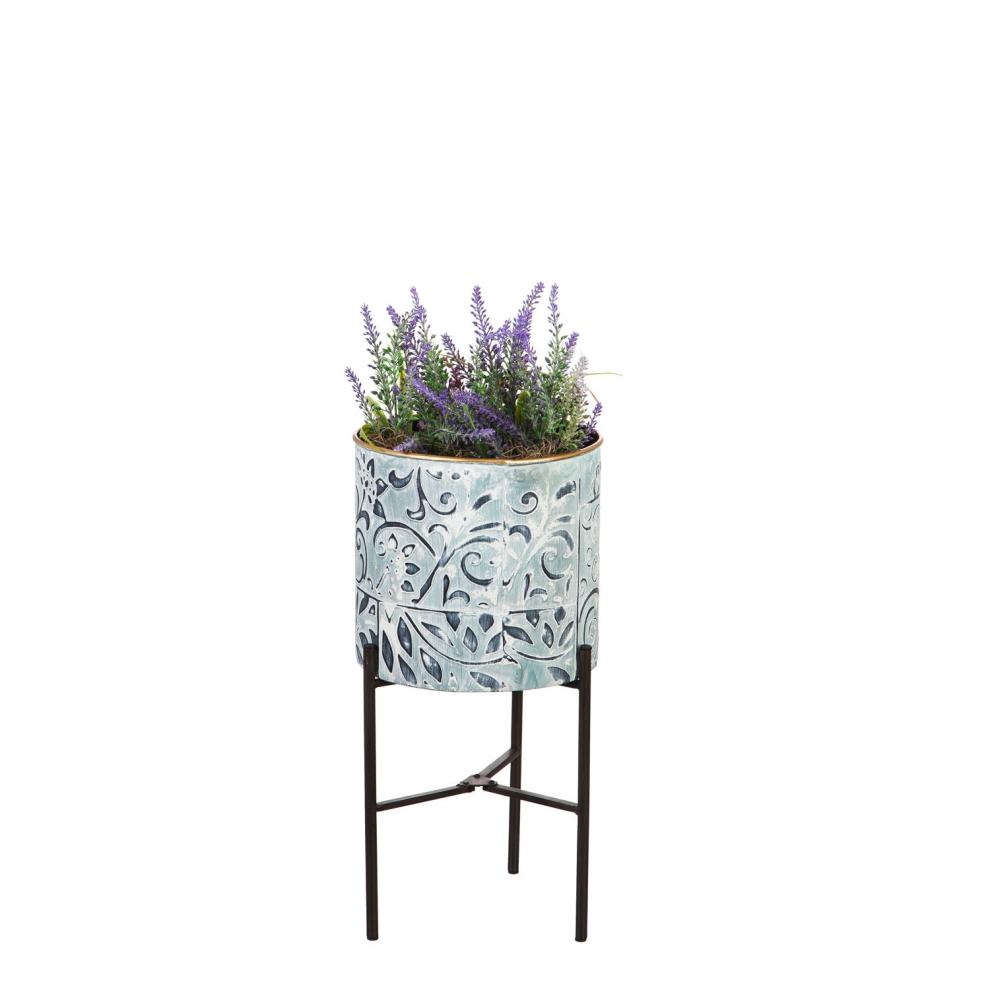 Plow &amp; Hearth Home Accents | Indoor Living Embossed And Painted Metal Standing Planters, Set Of 3