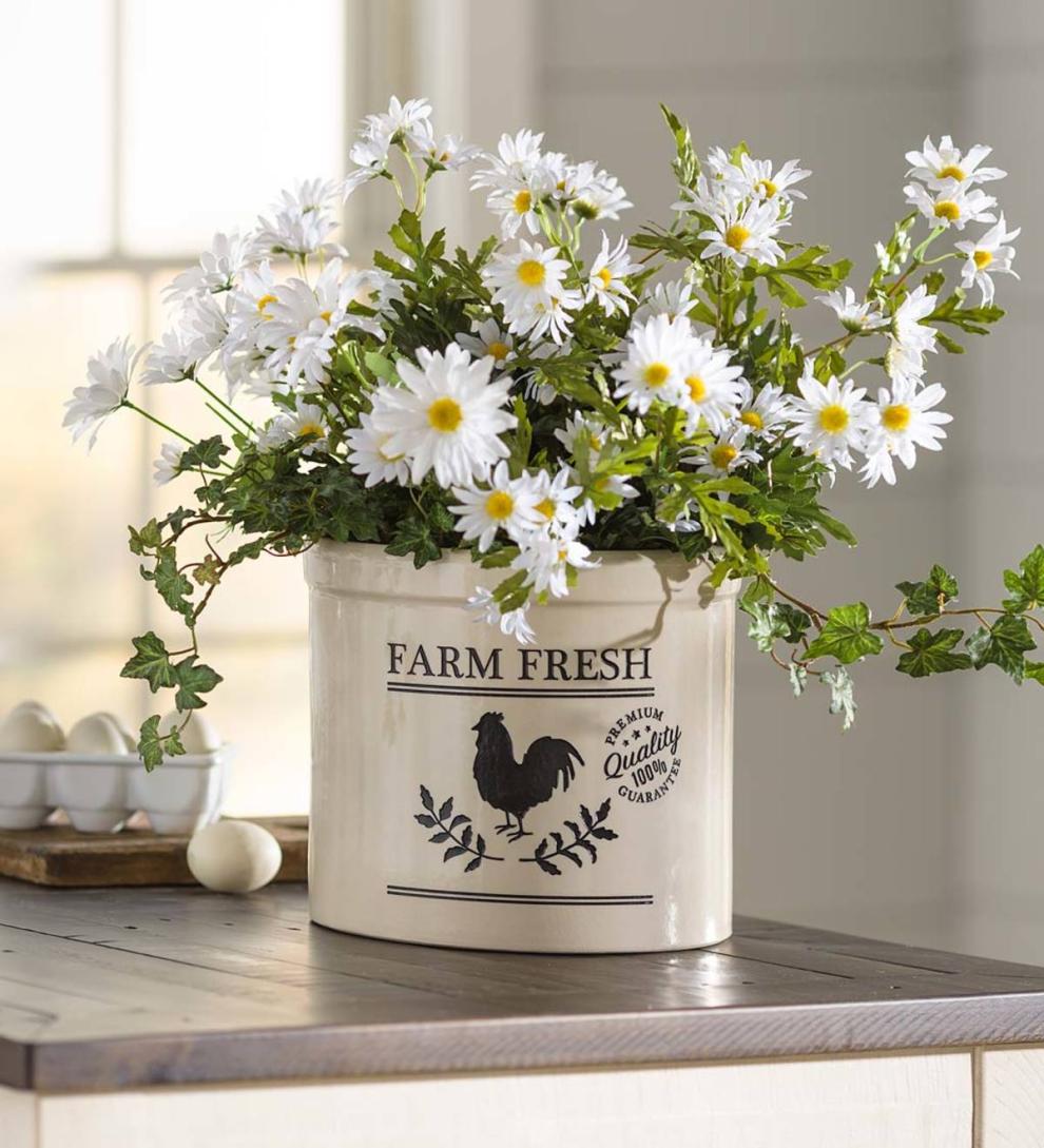 Plow &amp; Hearth Home Accents | Indoor Living Farm Fresh Rooster Stoneware Crock - Black