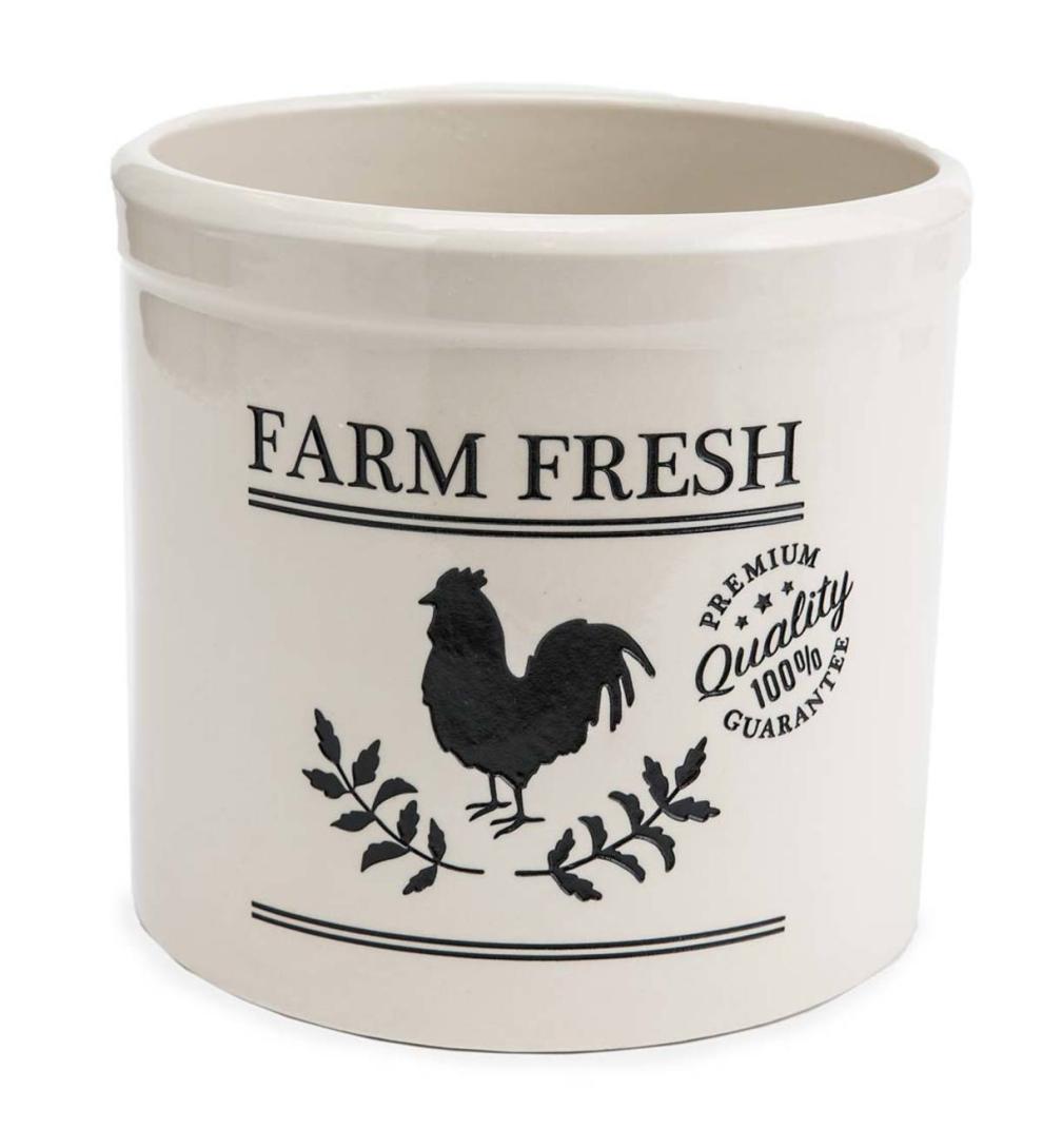 Plow &amp; Hearth Home Accents | Indoor Living Farm Fresh Rooster Stoneware Crock - Black