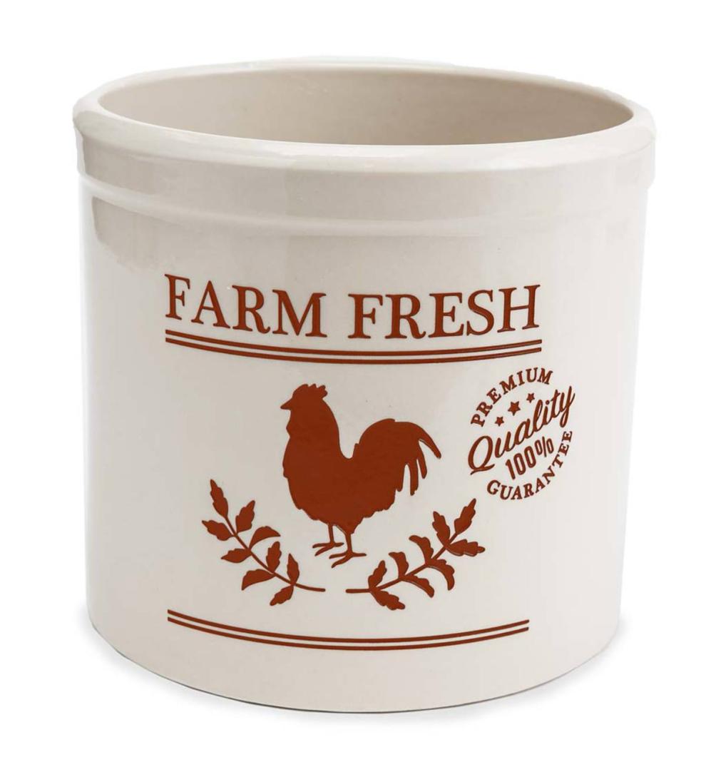 Plow &amp; Hearth Home Accents | Indoor Living Farm Fresh Rooster Stoneware Crock - Black