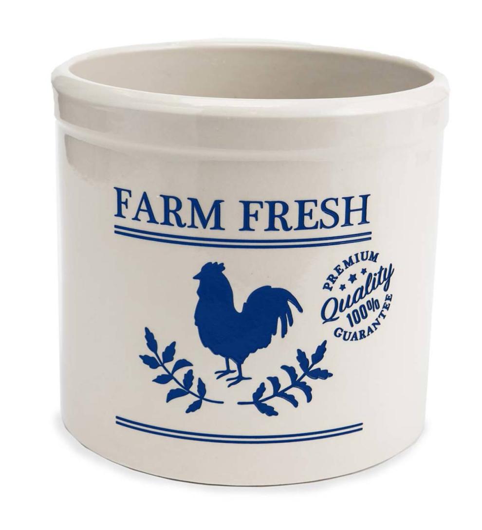 Plow &amp; Hearth Home Accents | Indoor Living Farm Fresh Rooster Stoneware Crock - Black