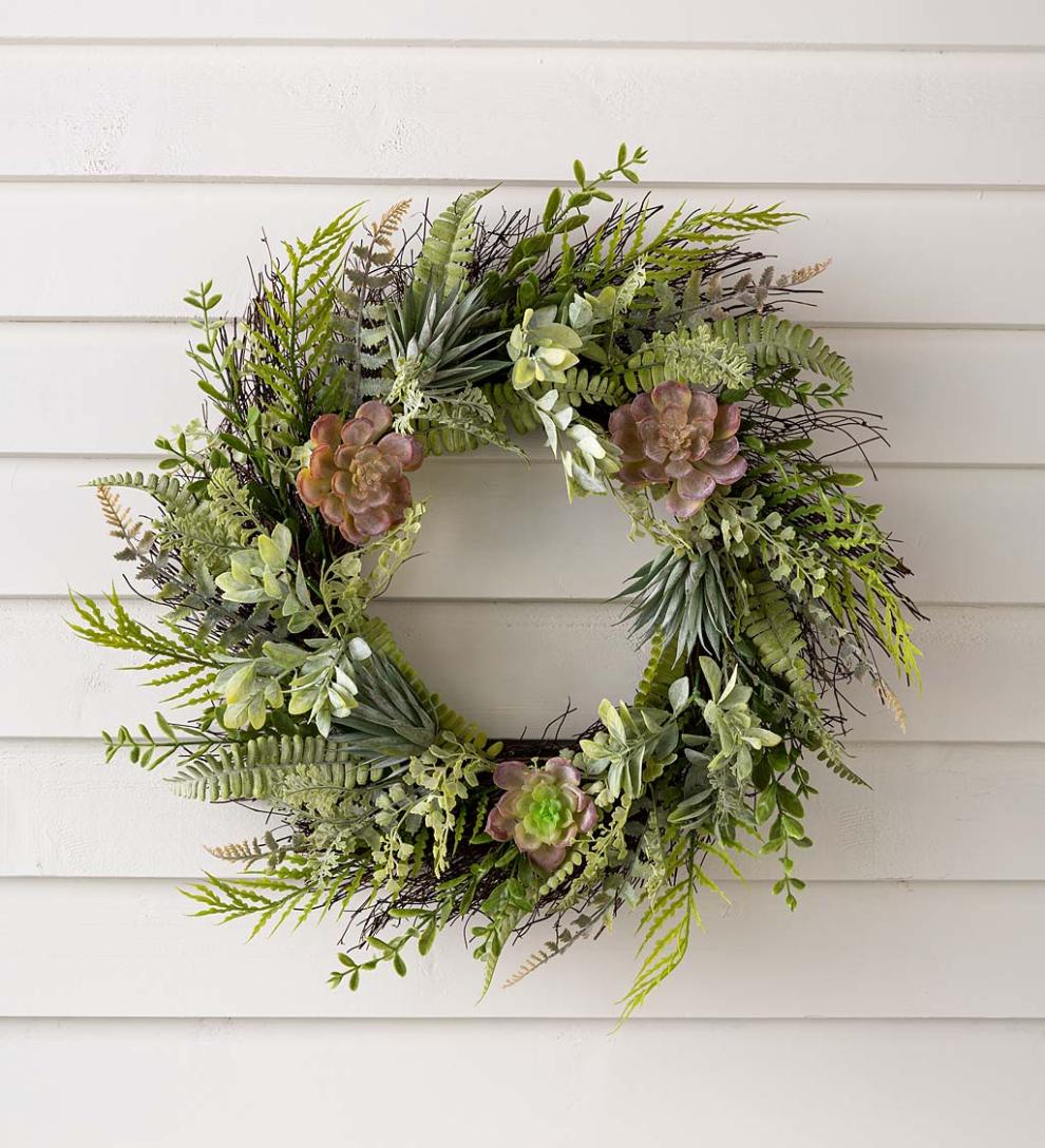 Plow &amp; Hearth Home Accents | Indoor Living Faux Succulent And Fern Wreath