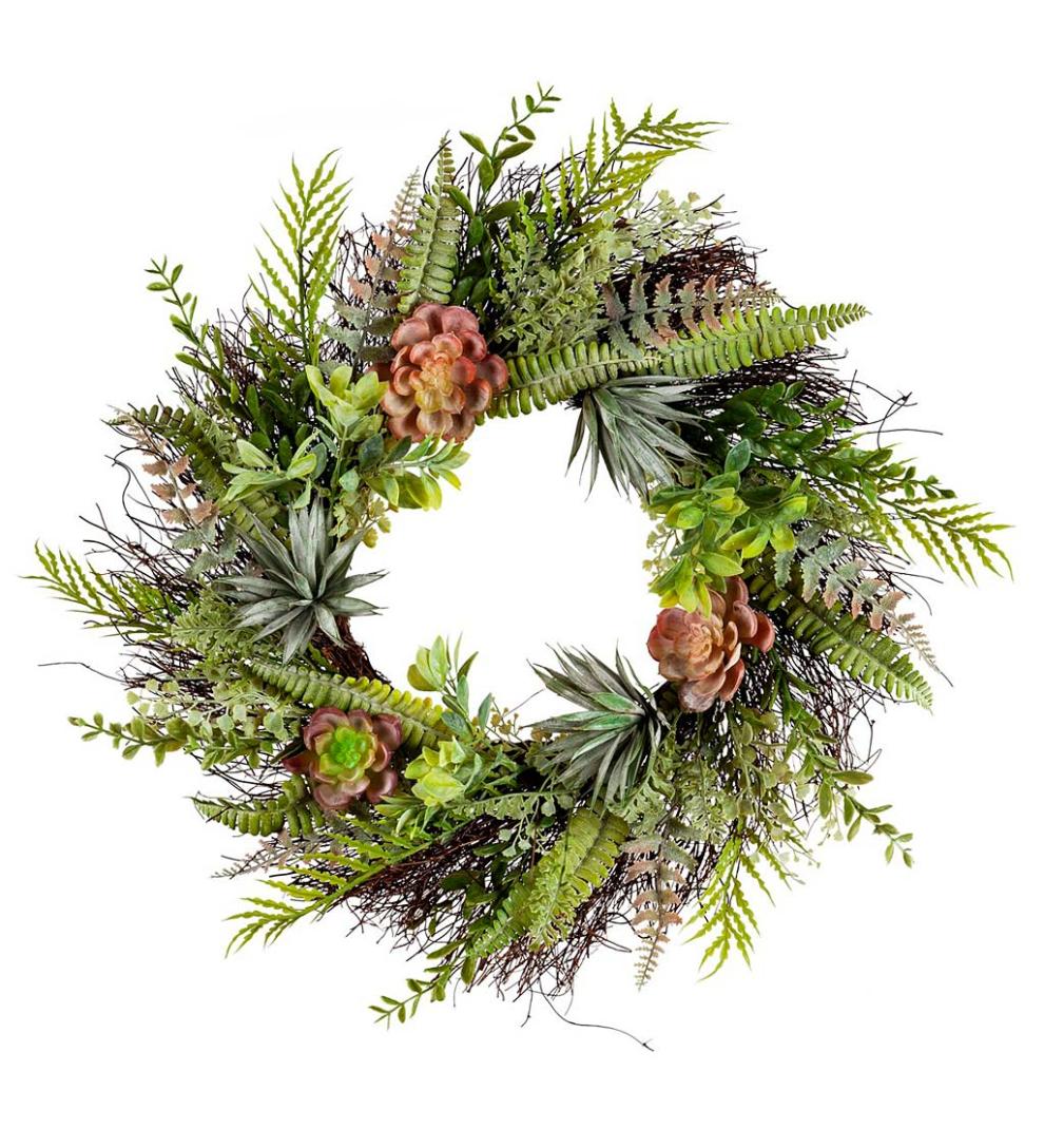 Plow &amp; Hearth Home Accents | Indoor Living Faux Succulent And Fern Wreath