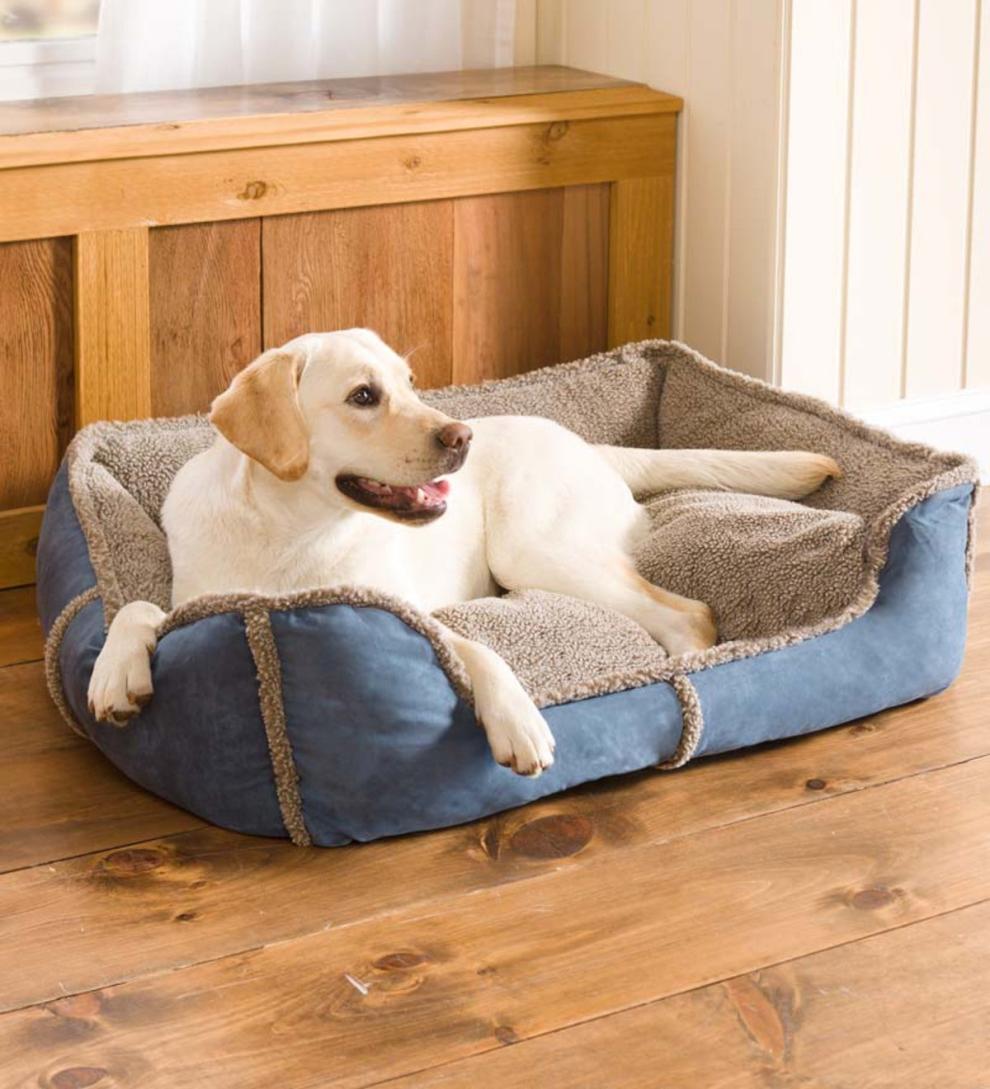 Plow &amp; Hearth Home Accents | Indoor Living Faux Suede And Berber Rectangular Dog Bed