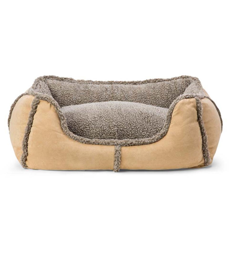 Plow &amp; Hearth Home Accents | Indoor Living Faux Suede And Berber Rectangular Dog Bed