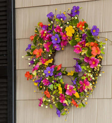 Plow &amp; Hearth Home Accents | Indoor Living Floral Watercolor Wreath With Faux Pansies And Violets