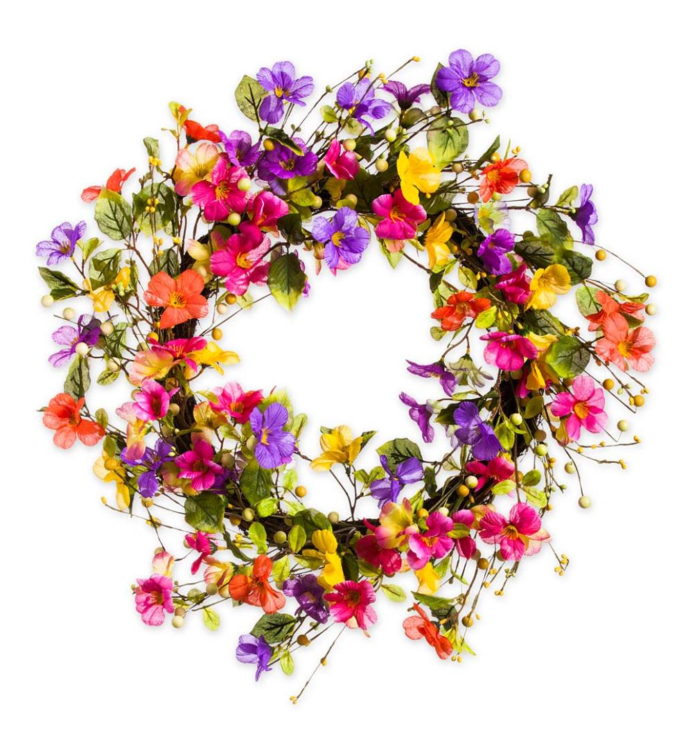 Plow &amp; Hearth Home Accents | Indoor Living Floral Watercolor Wreath With Faux Pansies And Violets