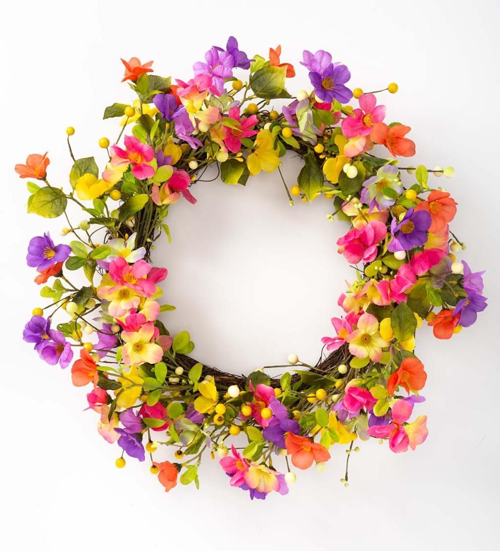 Plow &amp; Hearth Home Accents | Indoor Living Floral Watercolor Wreath With Faux Pansies And Violets