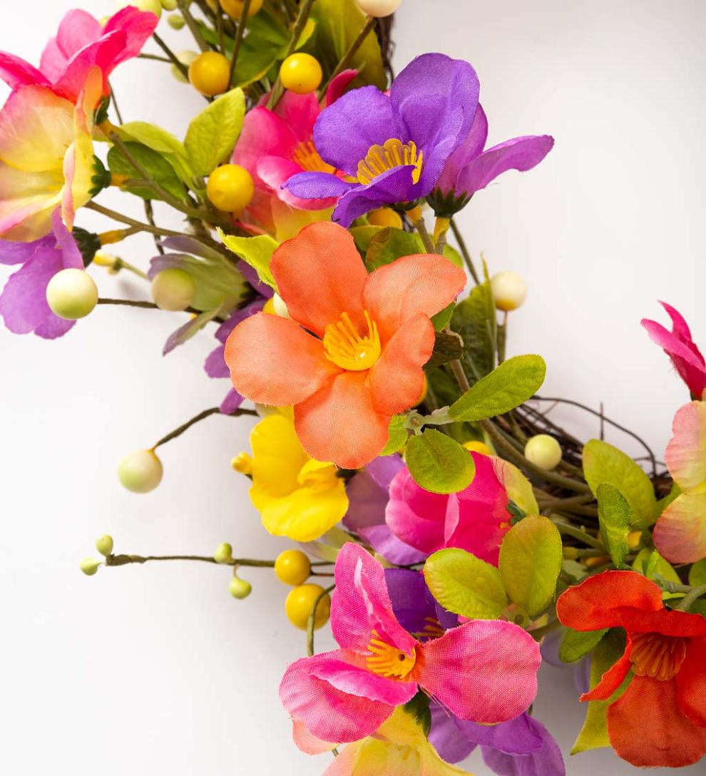 Plow &amp; Hearth Home Accents | Indoor Living Floral Watercolor Wreath With Faux Pansies And Violets