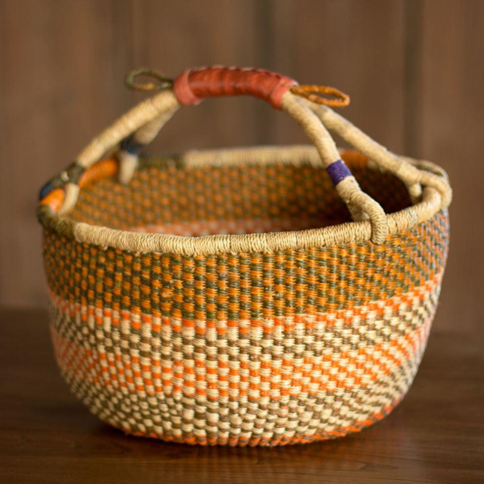 Plow &amp; Hearth Home Accents | Indoor Living Ghanaian Variant Striped Bolga Market Basket