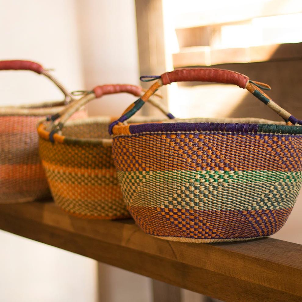 Plow &amp; Hearth Home Accents | Indoor Living Ghanaian Variant Striped Bolga Market Basket