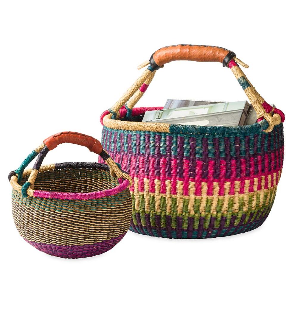 Plow &amp; Hearth Home Accents | Indoor Living Ghanaian Variant Striped Bolga Market Basket