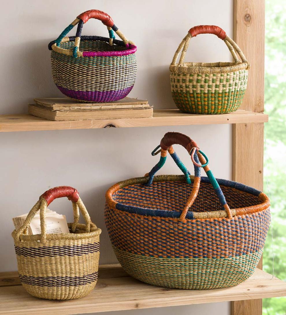 Plow &amp; Hearth Home Accents | Indoor Living Ghanaian Variant Striped Bolga Market Basket
