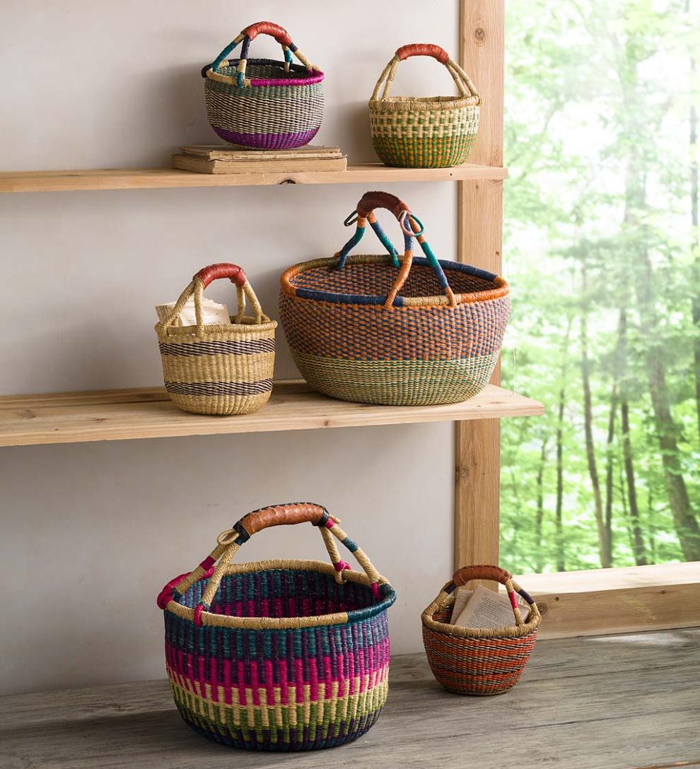 Plow &amp; Hearth Home Accents | Indoor Living Ghanaian Variant Striped Bolga Market Basket