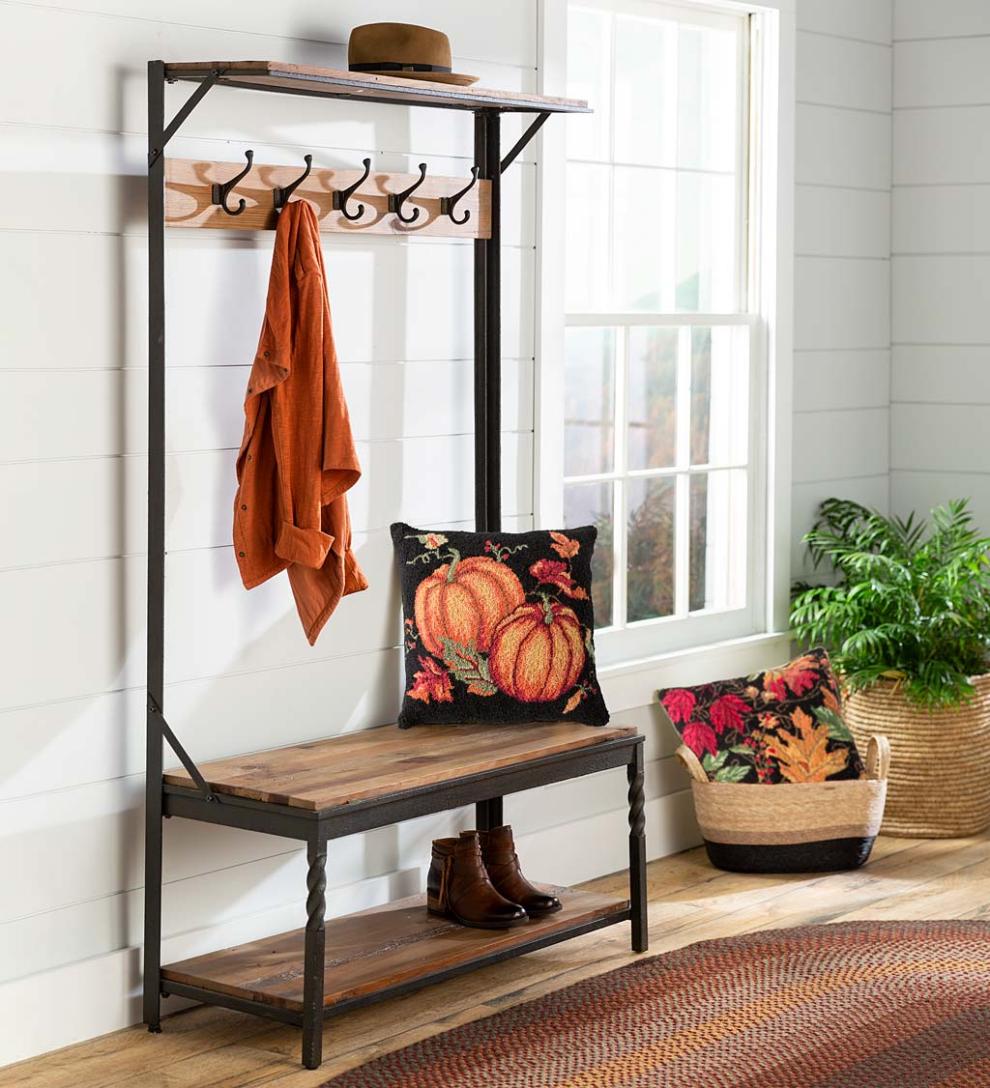 Plow &amp; Hearth Home Accents | Indoor Living Hand-Hooked Wool Fall Leaves Throw Pillow