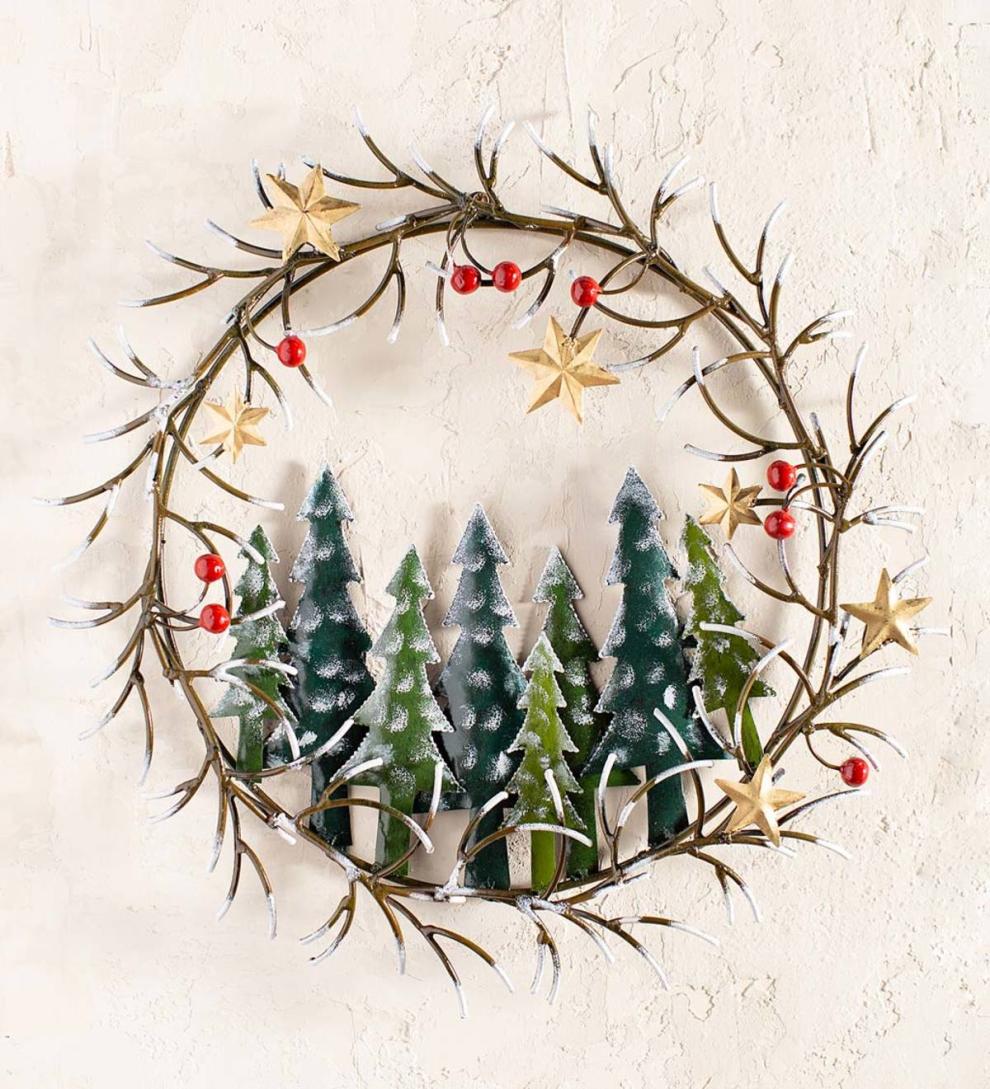 Plow &amp; Hearth Home Accents | Indoor Living Handcrafted Trees And Stars Metal Indoor/Outdoor Wreath