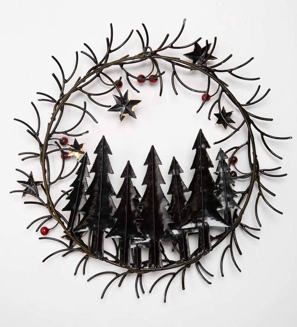 Plow &amp; Hearth Home Accents | Indoor Living Handcrafted Trees And Stars Metal Indoor/Outdoor Wreath