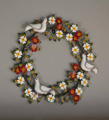 Plow &amp; Hearth Home Accents | Indoor Living Handmade Doves And Flowers Metal Wreath