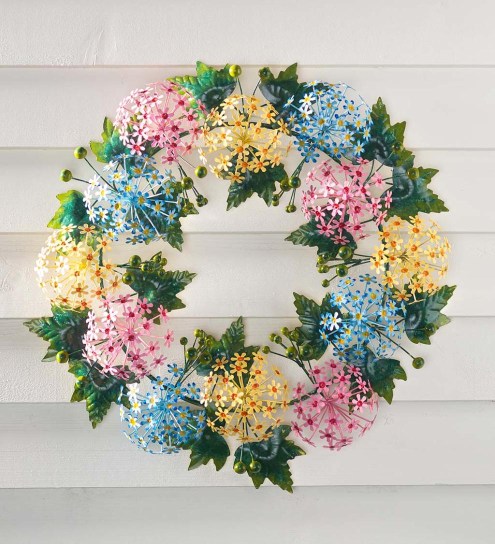 Plow &amp; Hearth Home Accents | Indoor Living Handmade Metal Floral Wreath In Spring Pastel Colors