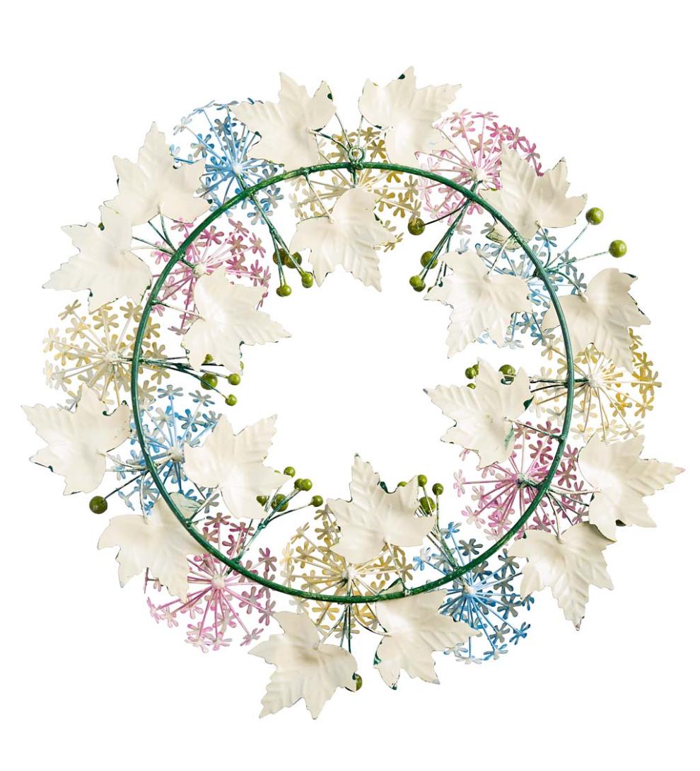 Plow &amp; Hearth Home Accents | Indoor Living Handmade Metal Floral Wreath In Spring Pastel Colors