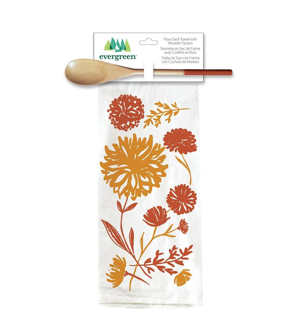 Plow &amp; Hearth Home Accents | Indoor Living Harvest Flour Sack Towel And Wooden Spoon Gift Sets, Set Of 4