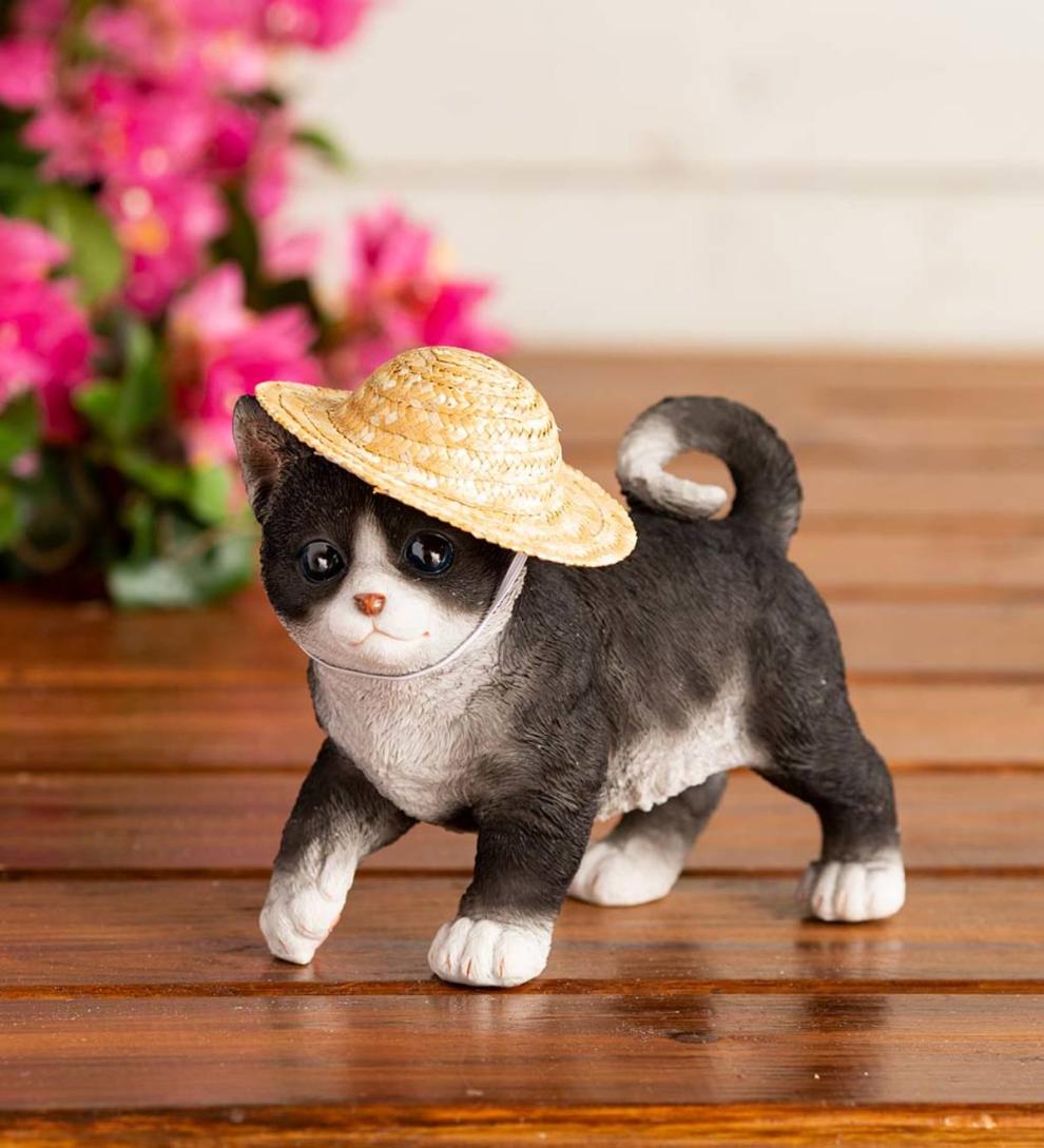 Plow &amp; Hearth Home Accents | Indoor Living Holiday Kitten Statue With Hat And Scarf