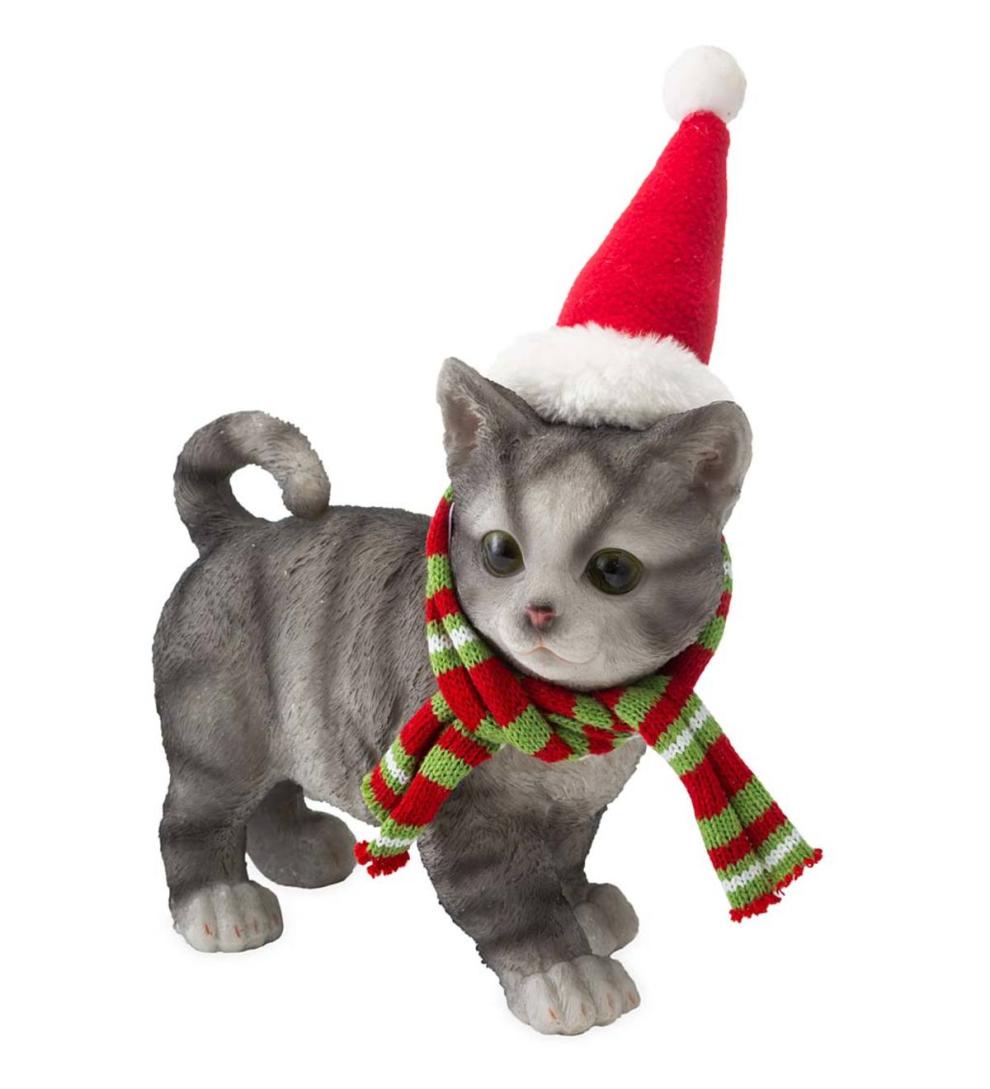 Plow &amp; Hearth Home Accents | Indoor Living Holiday Kitten Statue With Hat And Scarf