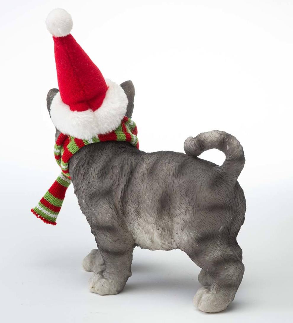 Plow &amp; Hearth Home Accents | Indoor Living Holiday Kitten Statue With Hat And Scarf