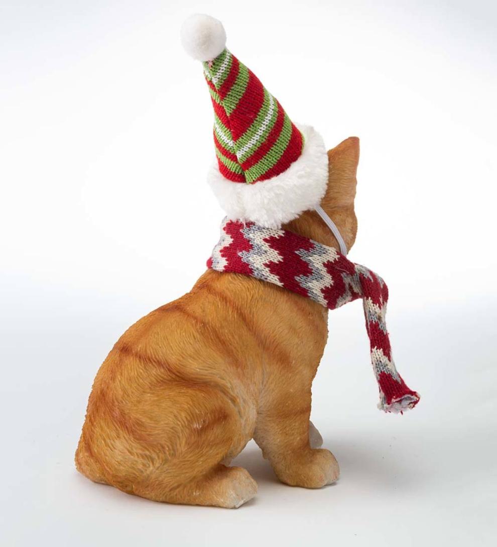 Plow &amp; Hearth Home Accents | Indoor Living Holiday Kitten Statue With Hat And Scarf