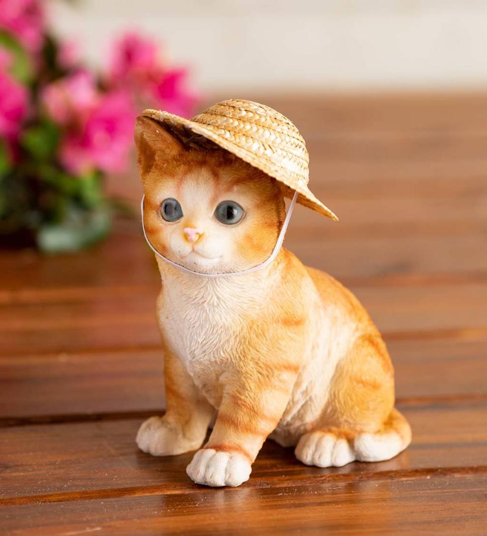 Plow &amp; Hearth Home Accents | Indoor Living Holiday Kitten Statue With Hat And Scarf