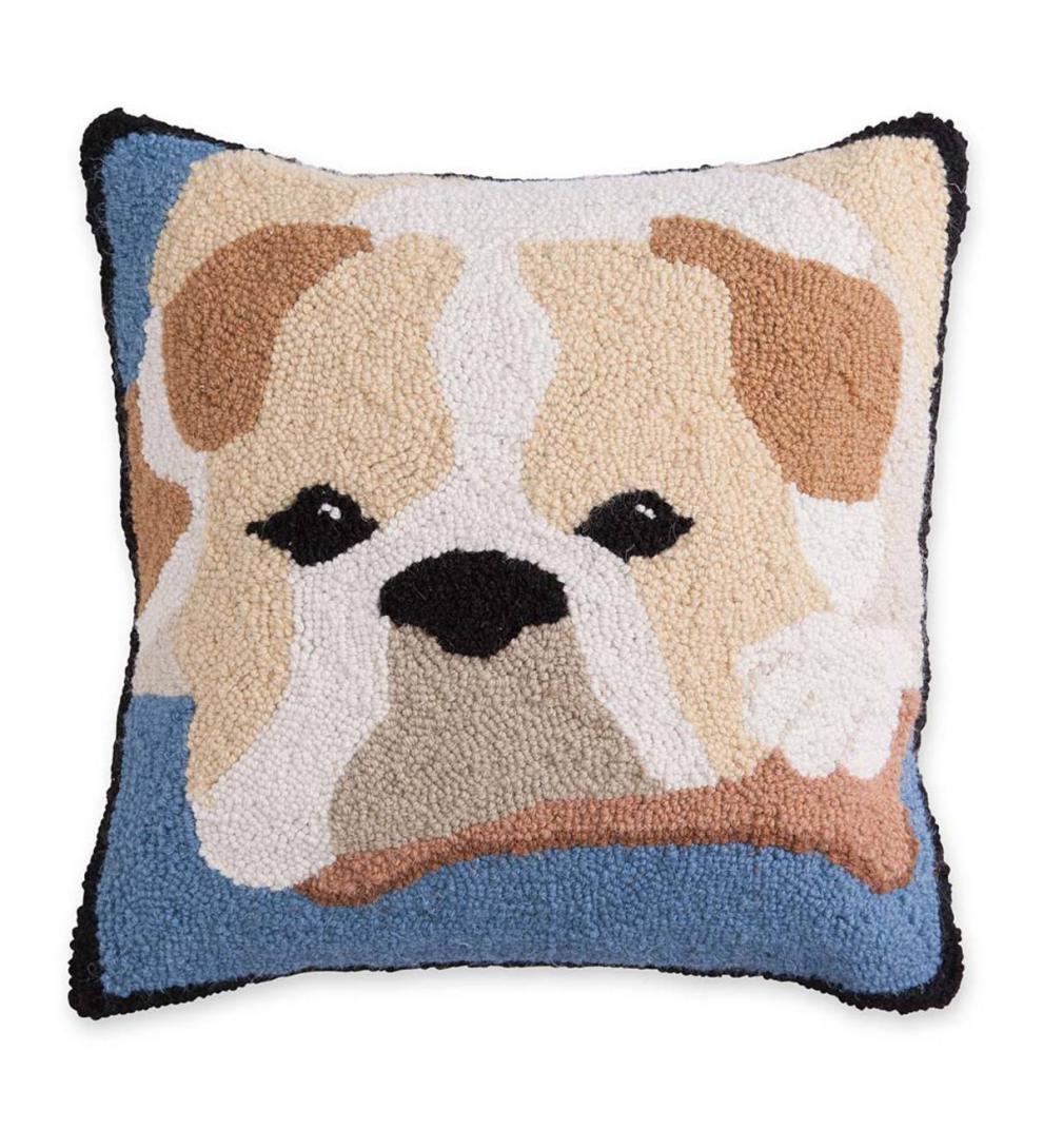 Plow &amp; Hearth Home Accents | Indoor Living Hooked Wool Bulldog Throw Pillow